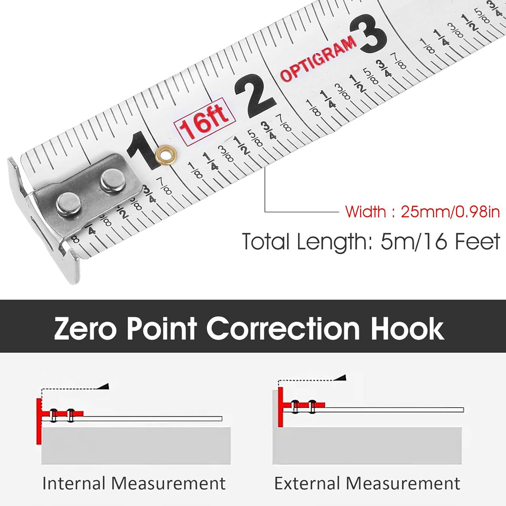 2 PCS Retractable Tape, 5M/16Ft Stainless Steel Measuring Tape, Self-Lock Double-Sided Scale Retractable Metric Ruler, Non-Fall Wear-Resistant Hollow Design Tape Measure for Household Industrial