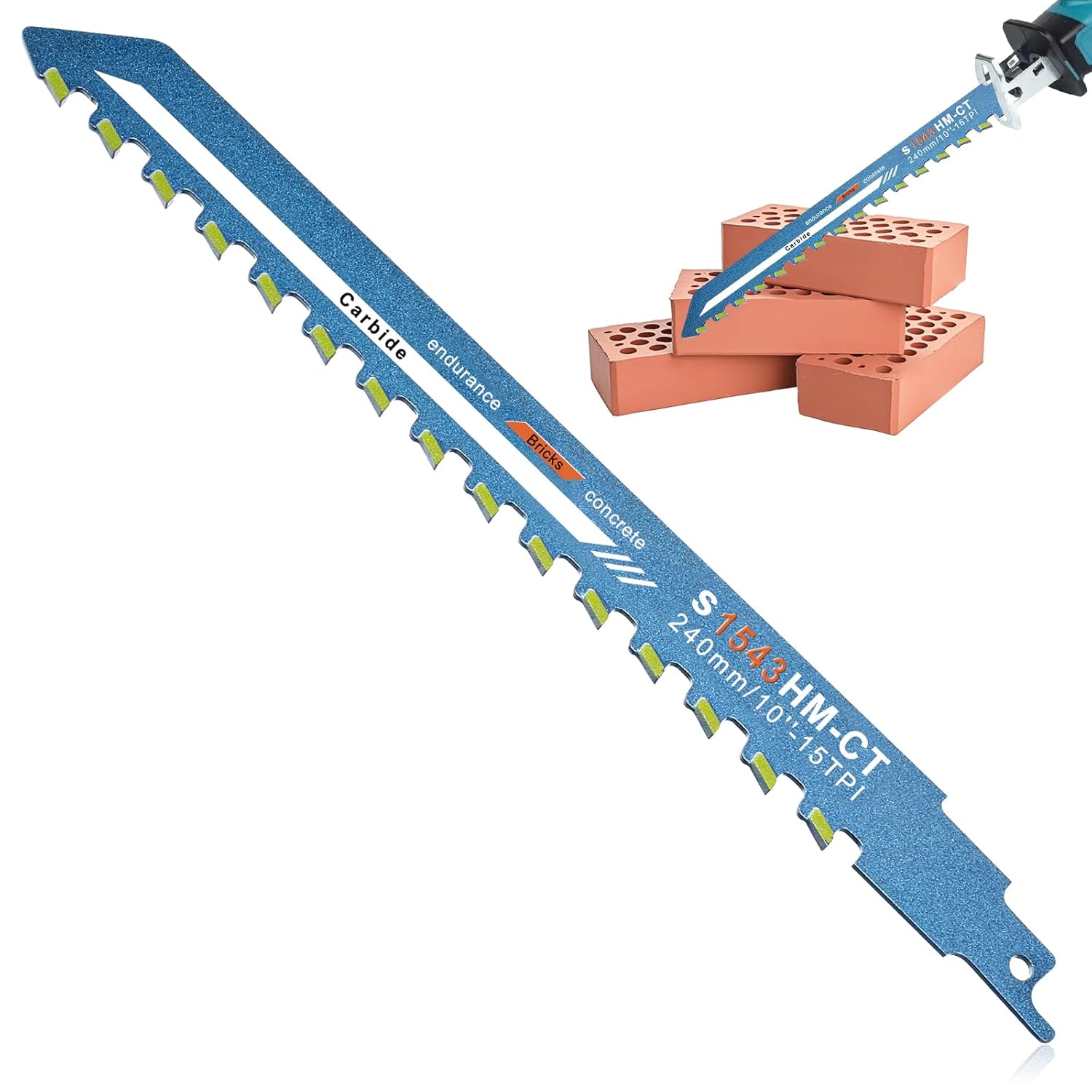 10 Inch Masonry Reciprocating Saw Blades Concrete Saw Blade Alloy Demolition Masonry Blade Universal Brick Cutting Recip Saws Blades for Cutting Aerated Concrete Hollow Brick and Cement