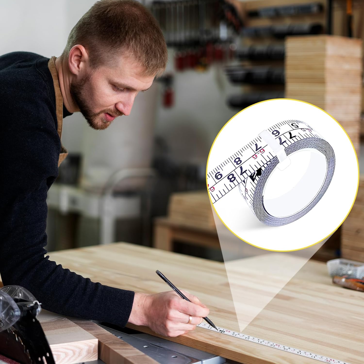 2 Pack Self-Adhesive Measuring Tape, 78 Inch/200cm Steel Peel & Stick Tape Measure, Imperial & Metric Scales, Left-Right Reading Ruler for Workbench, Woodworking, Table Saw, Drafting Table, White