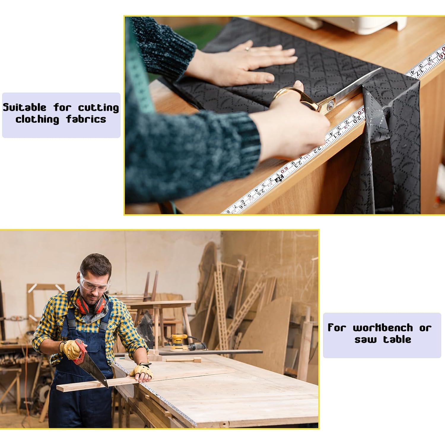 2 Pack Self-Adhesive Measuring Tape, 78 Inch/200cm Steel Peel & Stick Tape Measure, Imperial & Metric Scales, Left-Right Reading Ruler for Workbench, Woodworking, Table Saw, Drafting Table, White