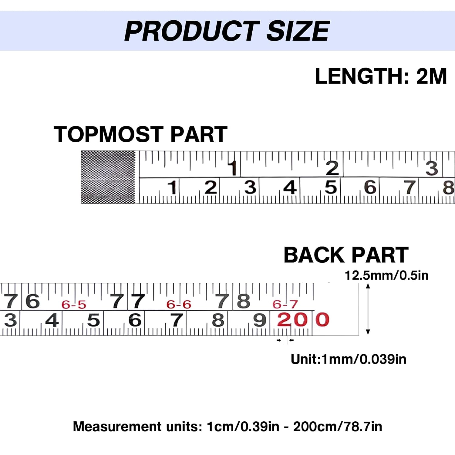 2 Pack Self-Adhesive Measuring Tape, 78 Inch/200cm Steel Peel & Stick Tape Measure, Imperial & Metric Scales, Left-Right Reading Ruler for Workbench, Woodworking, Table Saw, Drafting Table, White