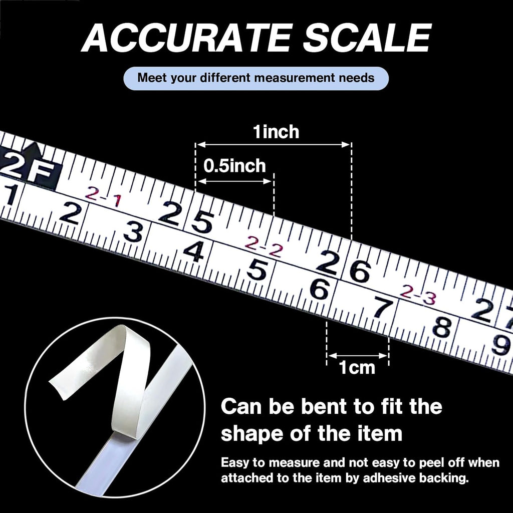 2 Pack Self-Adhesive Measuring Tape, 78 Inch/200cm Steel Peel & Stick Tape Measure, Imperial & Metric Scales, Left-Right Reading Ruler for Workbench, Woodworking, Table Saw, Drafting Table, White