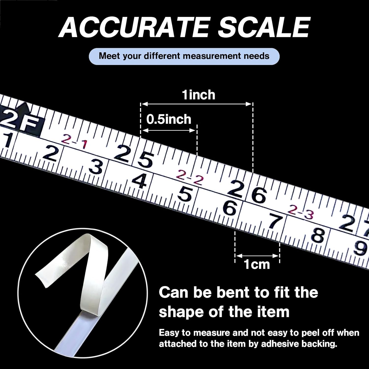 2 Pack Self-Adhesive Measuring Tape, 78 Inch/200cm Steel Peel & Stick Tape Measure, Imperial & Metric Scales, Left-Right Reading Ruler for Workbench, Woodworking, Table Saw, Drafting Table, White