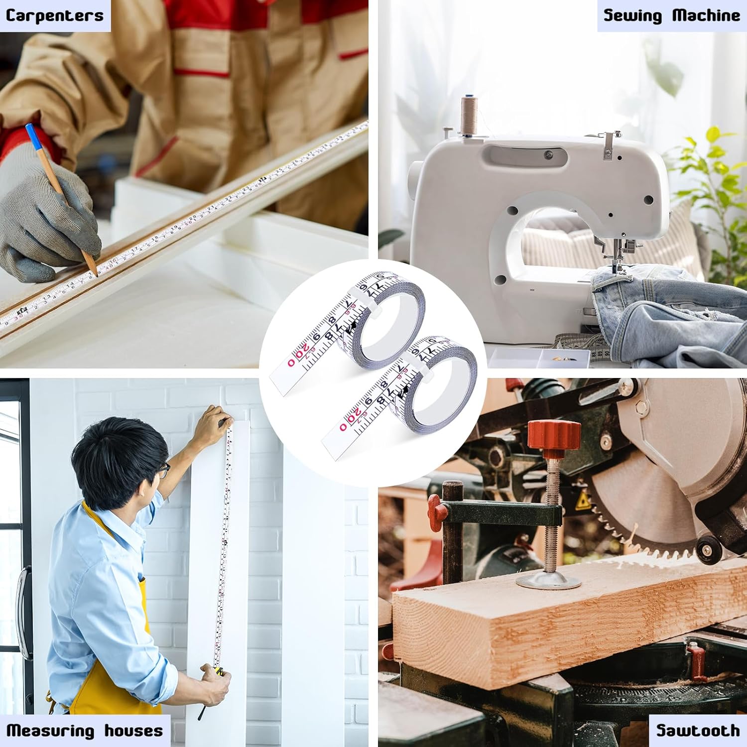 2 Pack Self-Adhesive Measuring Tape, 78 Inch/200cm Steel Peel & Stick Tape Measure, Imperial & Metric Scales, Left-Right Reading Ruler for Workbench, Woodworking, Table Saw, Drafting Table, White