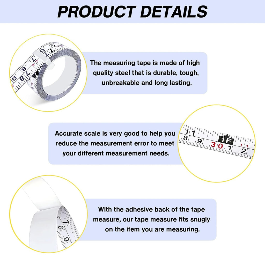 2 Pack Self-Adhesive Measuring Tape, 78 Inch/200cm Steel Peel & Stick Tape Measure, Imperial & Metric Scales, Left-Right Reading Ruler for Workbench, Woodworking, Table Saw, Drafting Table, White