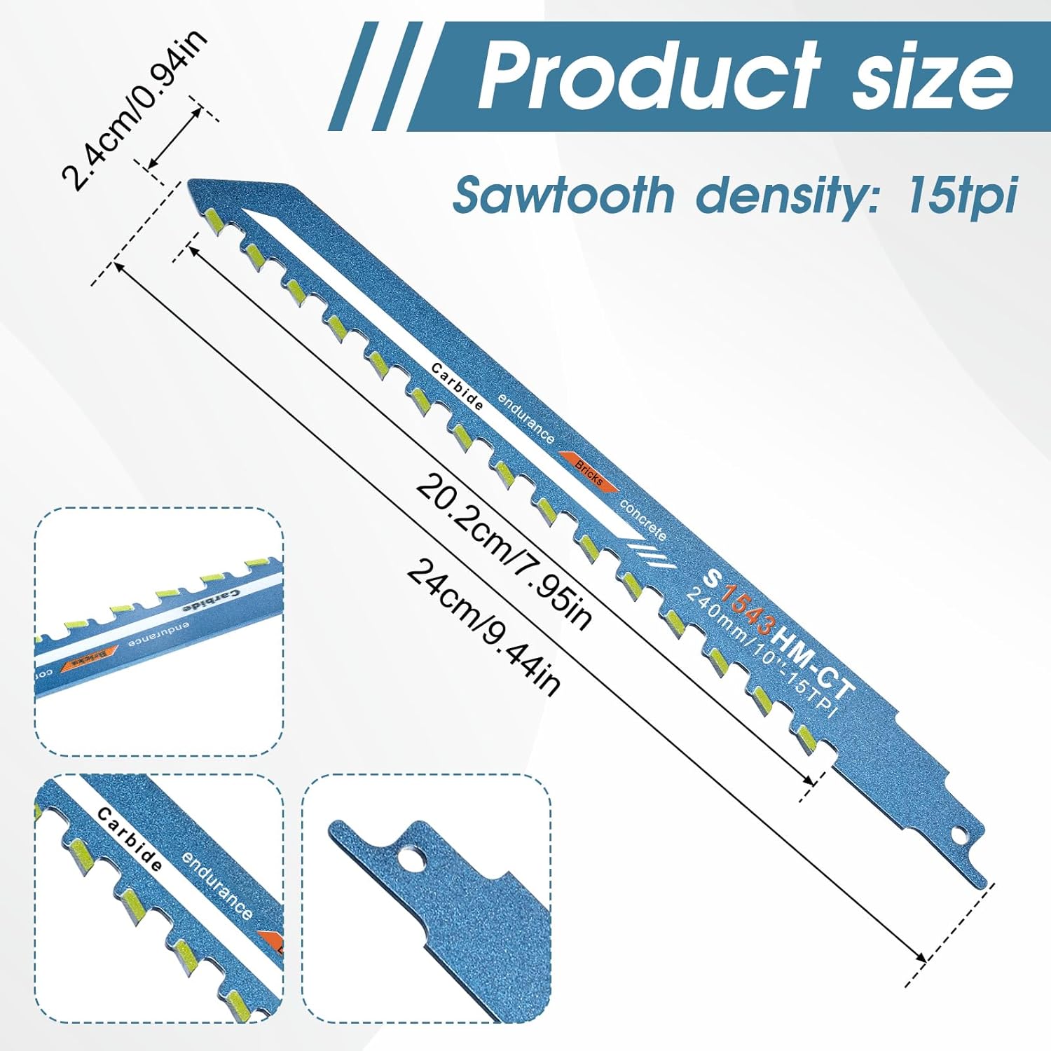 10 Inch Masonry Reciprocating Saw Blades Concrete Saw Blade Alloy Demolition Masonry Blade Universal Brick Cutting Recip Saws Blades for Cutting Aerated Concrete Hollow Brick and Cement