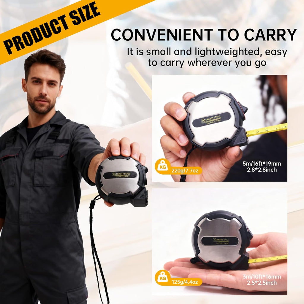 10FT Tape Measure, Small Retractable Measuring Tape, Mini Tape Measure with Metric/Inch, Dual Sided, Magnetic Hooks, Rubber + Stainless Steel Case, for Home, Construction & DIY (10ft)