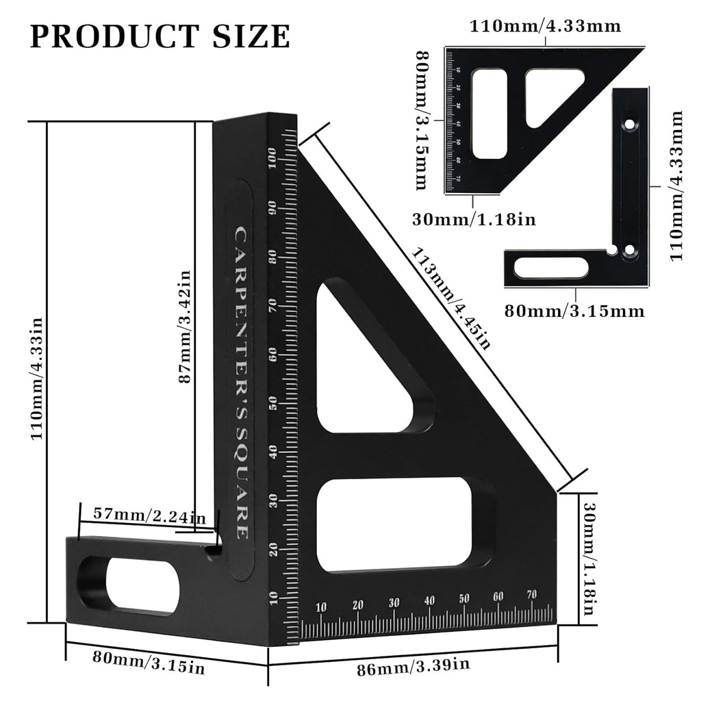 3D Multi-Angle Measuring Ruler 45/90 Degree,Carpenter Square, High-Precision Aluminum Alloy Woodworking Protractor,Drawing Line & Miter Triangle Ruler for Engineers, Carpenters, Craftsmen