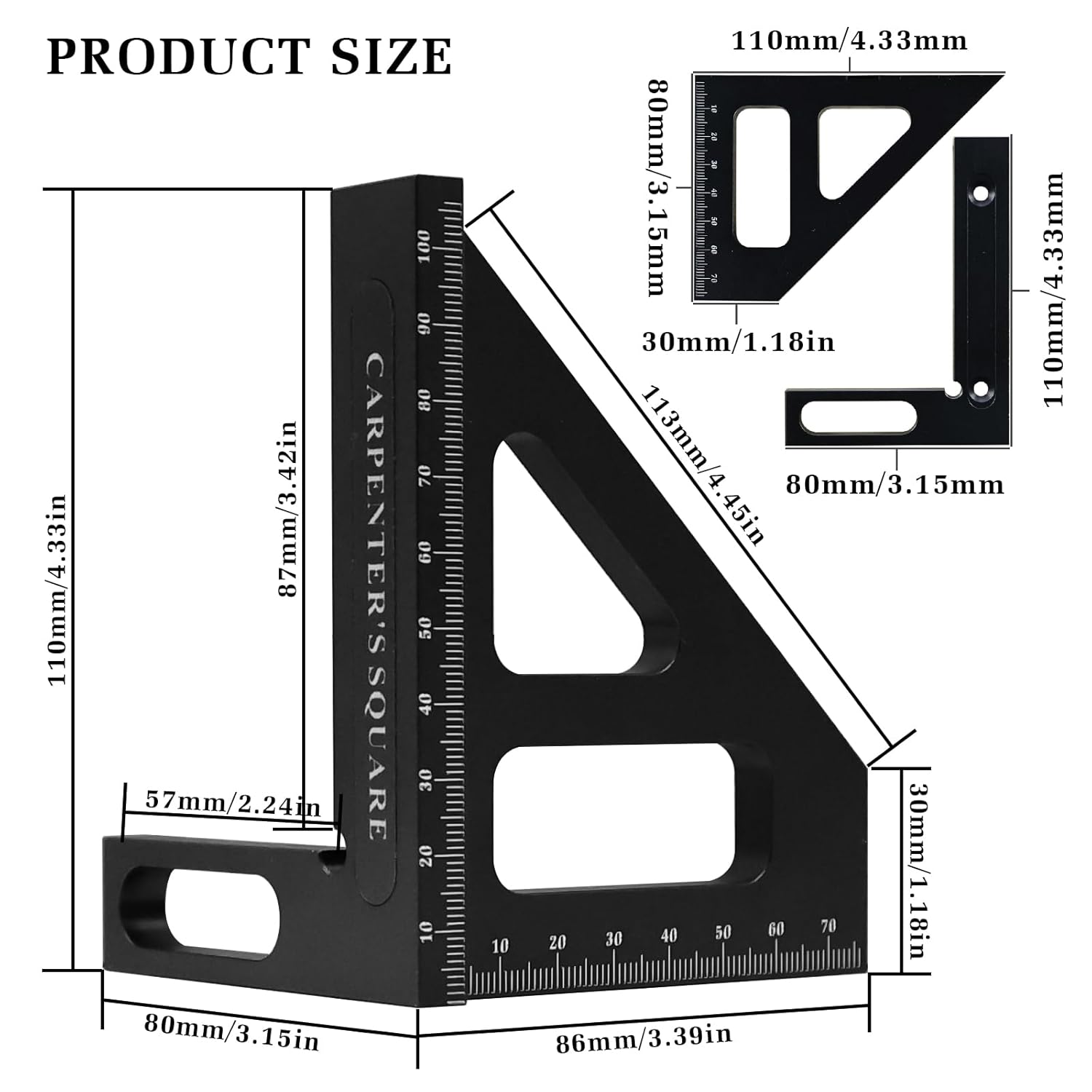 3D Multi-Angle Measuring Ruler 45/90 Degree,Carpenter Square, High-Precision Aluminum Alloy Woodworking Protractor,Drawing Line & Miter Triangle Ruler for Engineers, Carpenters, Craftsmen