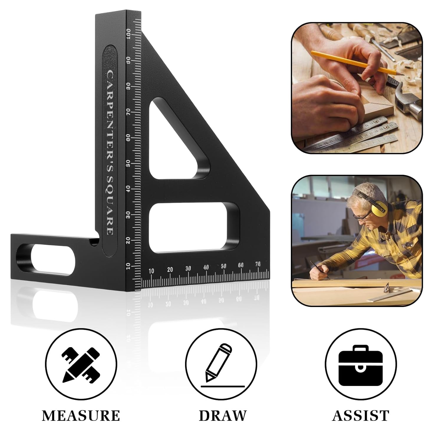 3D Multi-Angle Measuring Ruler 45/90 Degree,Carpenter Square, High-Precision Aluminum Alloy Woodworking Protractor,Drawing Line & Miter Triangle Ruler for Engineers, Carpenters, Craftsmen