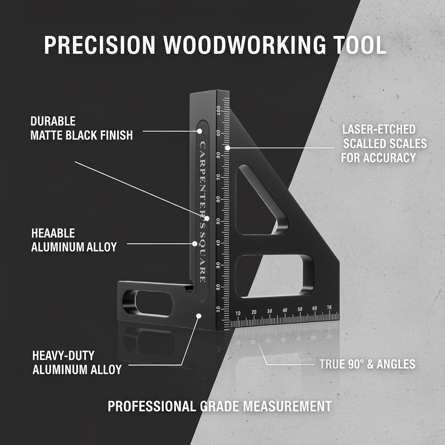 3D Multi-Angle Measuring Ruler 45/90 Degree,Carpenter Square, High-Precision Aluminum Alloy Woodworking Protractor,Drawing Line & Miter Triangle Ruler for Engineers, Carpenters, Craftsmen