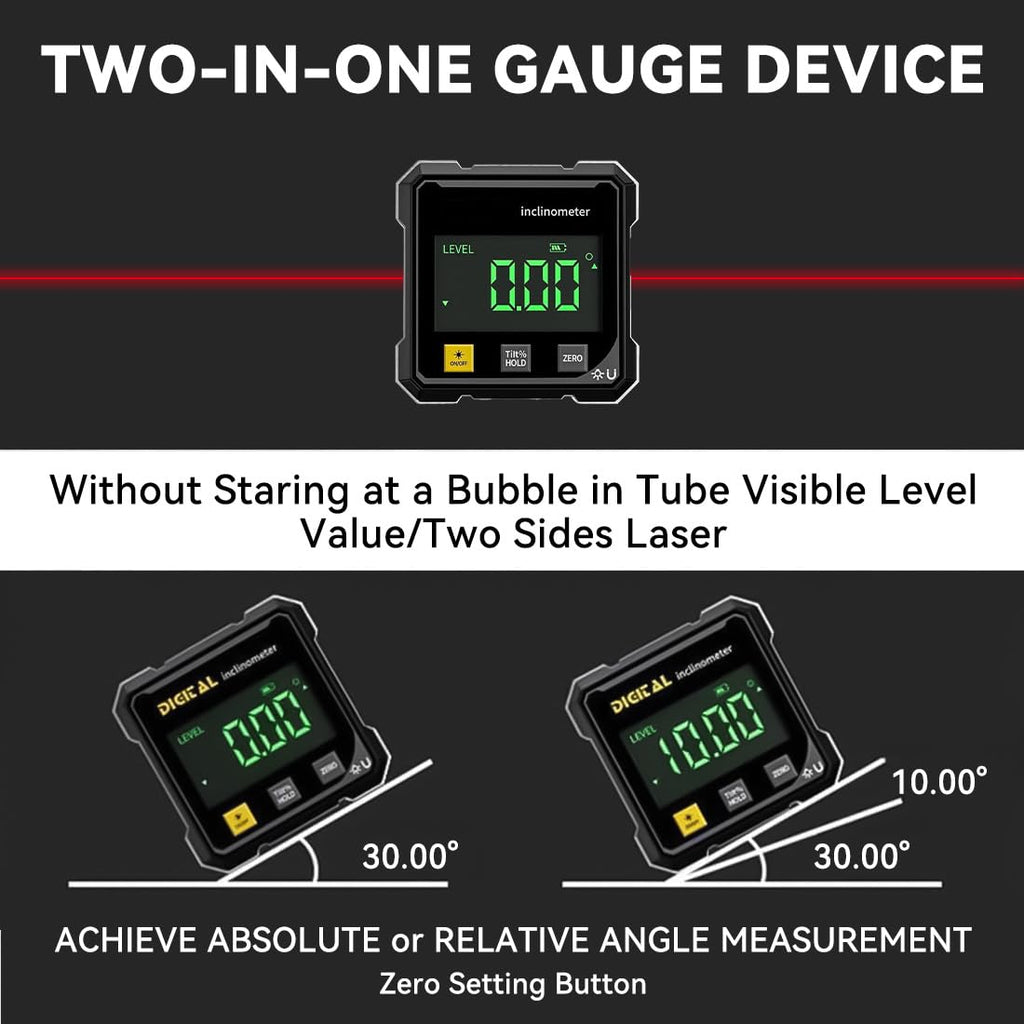4-Side Magnetic Digital Angle Gauge, Cube Inclinometer with Backlight, Rechargeable Digital Angle Finder with LCD Display, Table Saw Miter Protractor, Woodworking Measuring Tool