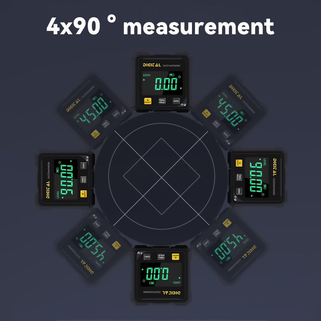 4-Side Magnetic Digital Angle Gauge, Cube Inclinometer with Backlight, Rechargeable Digital Angle Finder with LCD Display, Table Saw Miter Protractor, Woodworking Measuring Tool