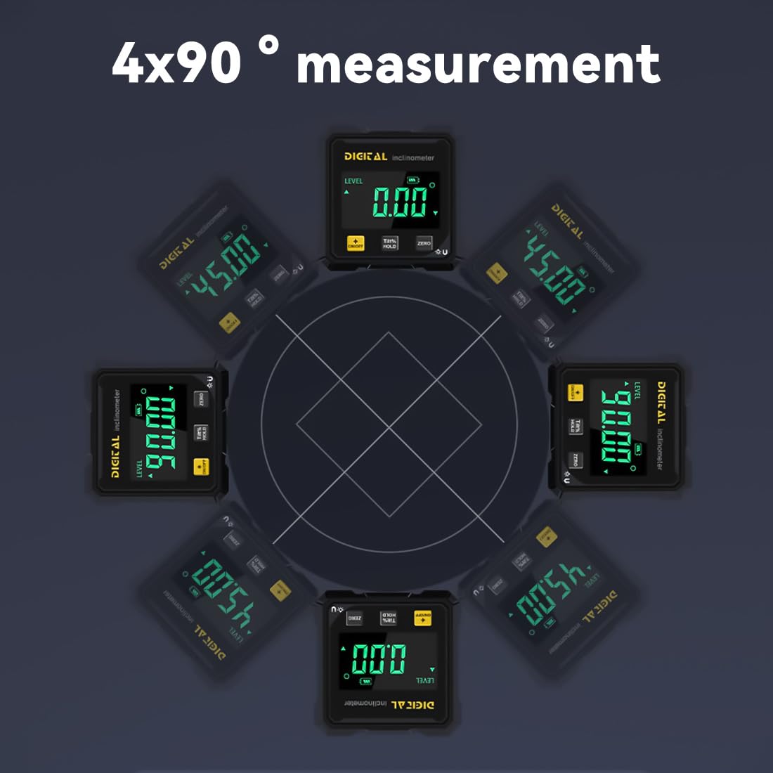 4-Side Magnetic Digital Angle Gauge, Cube Inclinometer with Backlight, Rechargeable Digital Angle Finder with LCD Display, Table Saw Miter Protractor, Woodworking Measuring Tool