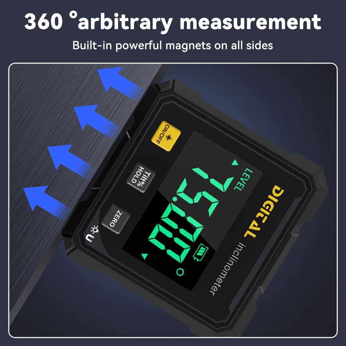4-Side Magnetic Digital Angle Gauge, Cube Inclinometer with Backlight, Rechargeable Digital Angle Finder with LCD Display, Table Saw Miter Protractor, Woodworking Measuring Tool