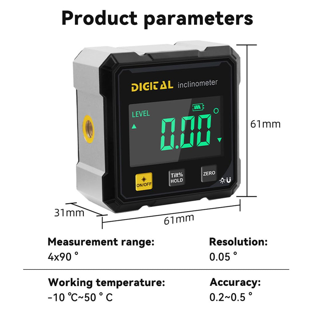 4-Side Magnetic Digital Angle Gauge, Cube Inclinometer with Backlight, Rechargeable Digital Angle Finder with LCD Display, Table Saw Miter Protractor, Woodworking Measuring Tool