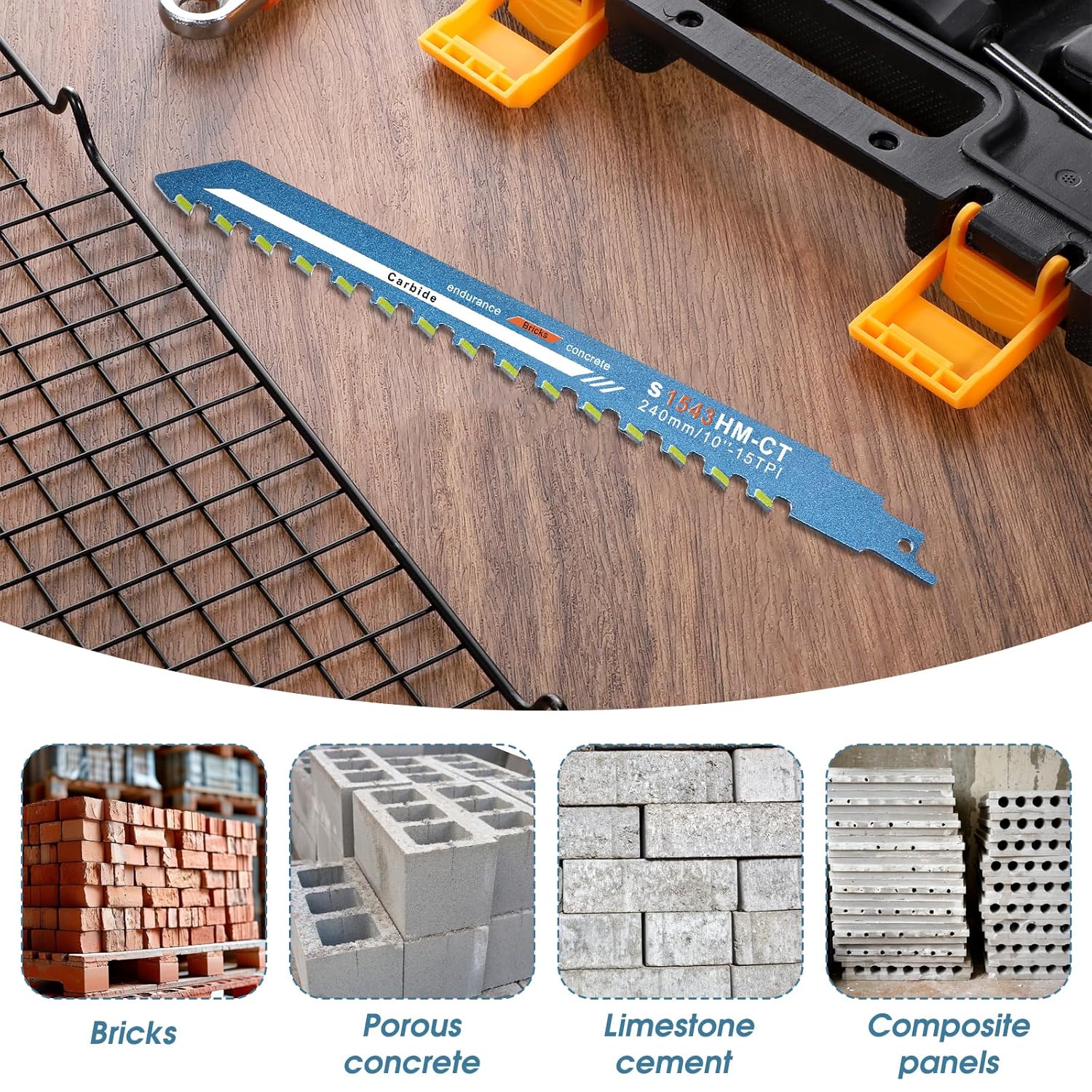 10 Inch Masonry Reciprocating Saw Blades Concrete Saw Blade Alloy Demolition Masonry Blade Universal Brick Cutting Recip Saws Blades for Cutting Aerated Concrete Hollow Brick and Cement