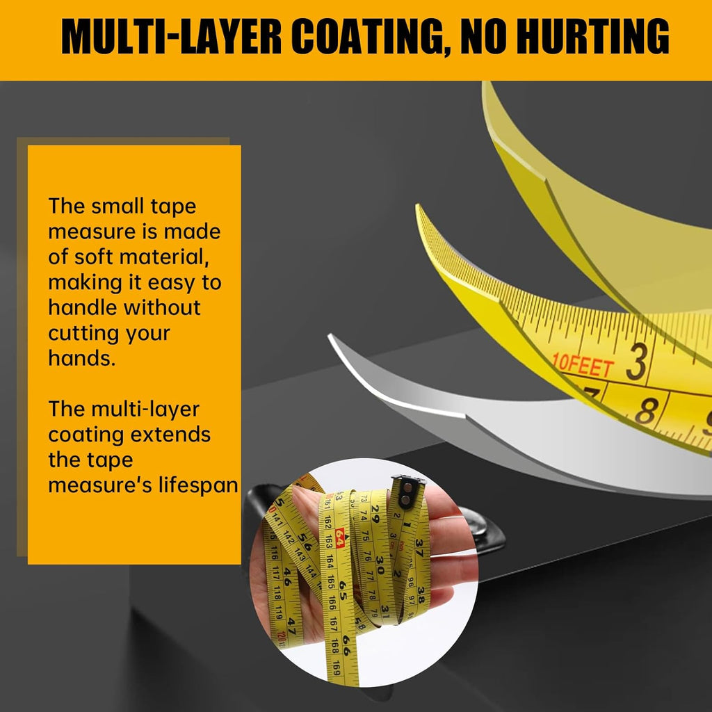 10FT Tape Measure, Small Retractable Measuring Tape, Mini Tape Measure with Metric/Inch, Dual Sided, Magnetic Hooks, Rubber + Stainless Steel Case, for Home, Construction & DIY (10ft)