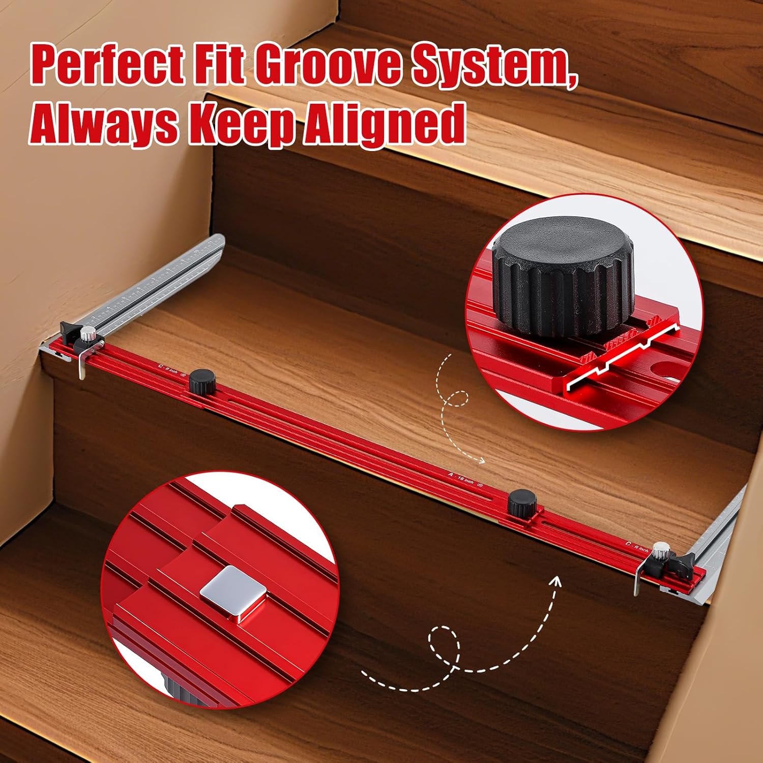 Stair Tread Template Tool, 9-67" Adjustable Length Stair Tread Gauge Measuring Tool jig with Edge-Fixed Knob
