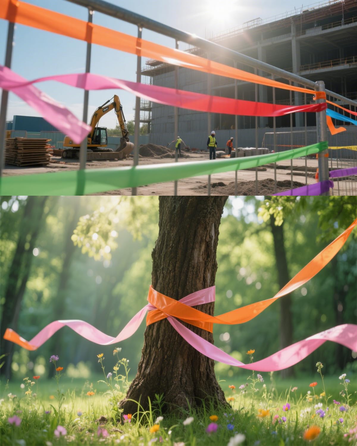 5 Rolls Flagging Marking Tape Orange,Non-Adhesive Survey Tape,Hi-Vis Plastic Ribbon Outdoor,Fade-Resistant for Surveyors Tree Hunting Trail Boundaries & Hazardous Areas Workplace (1" x 100′/Roll)