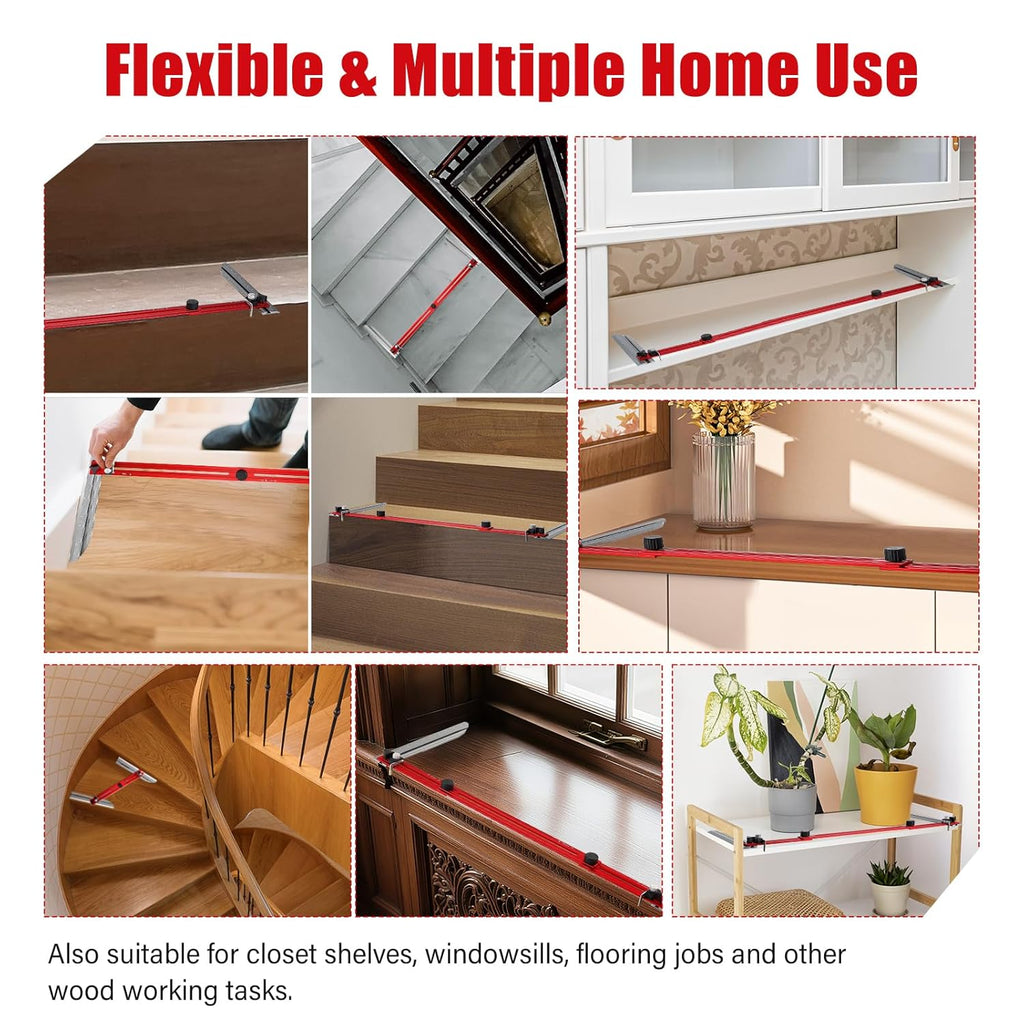 Stair Tread Template Tool, 9-67" Adjustable Length Stair Tread Gauge Measuring Tool jig with Edge-Fixed Knob