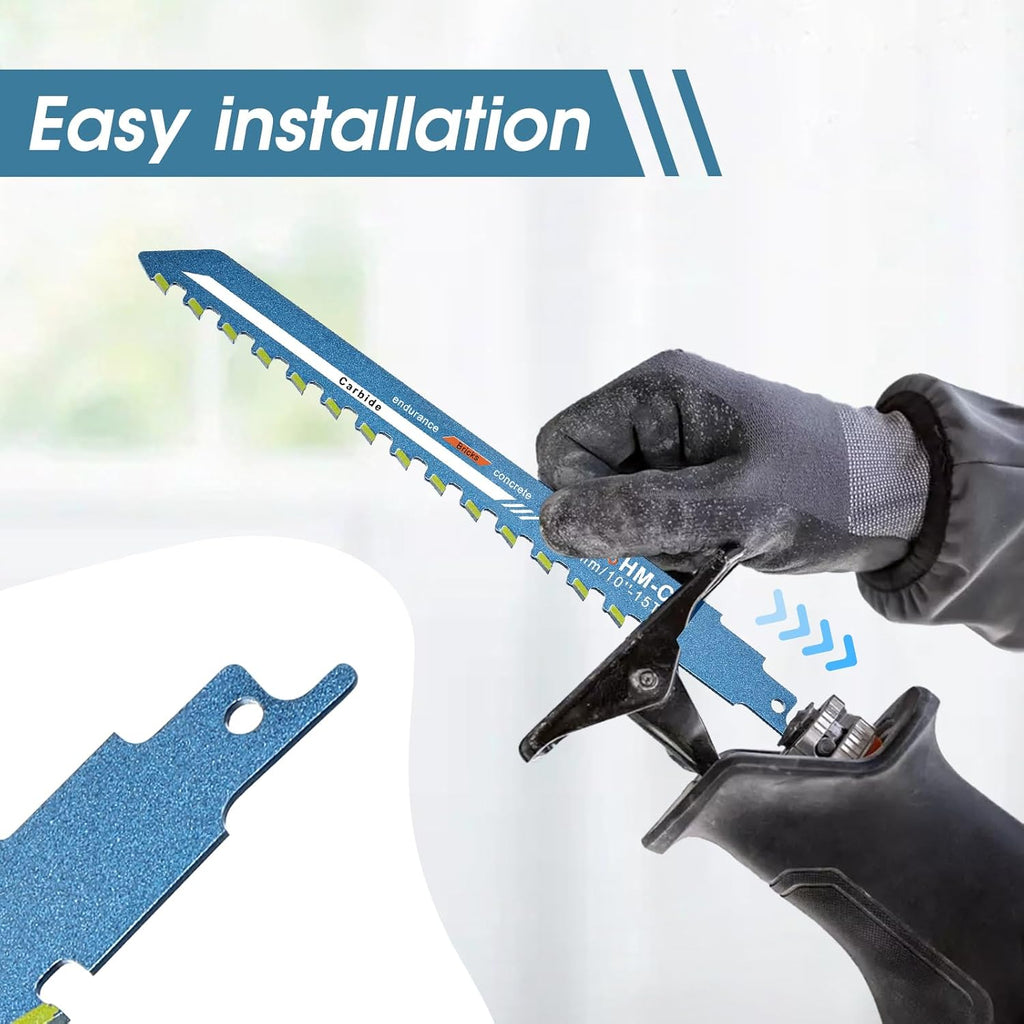 10 Inch Masonry Reciprocating Saw Blades Concrete Saw Blade Alloy Demolition Masonry Blade Universal Brick Cutting Recip Saws Blades for Cutting Aerated Concrete Hollow Brick and Cement