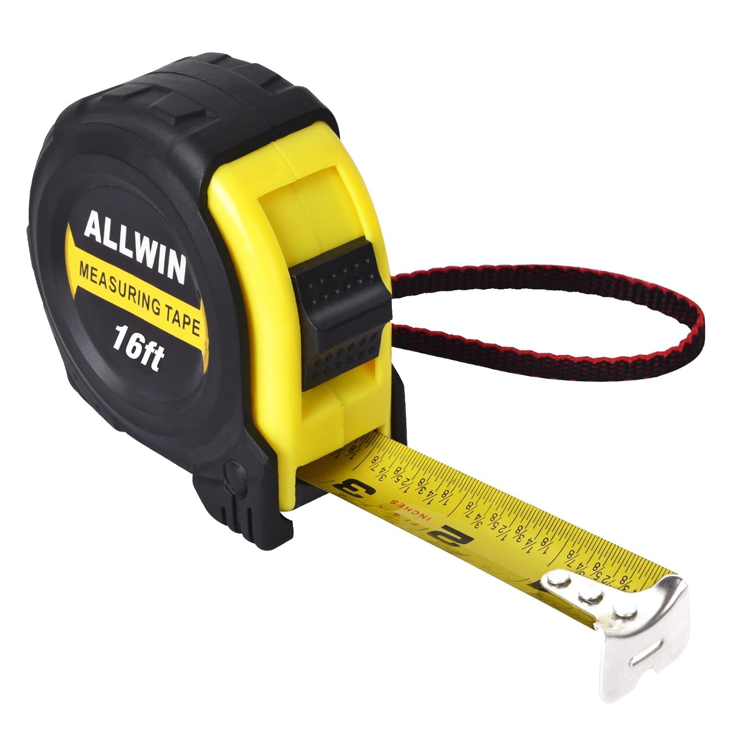 16ft Tape Measure with Fractions, 3/4" Wide Metal Blade, Compact & Easy Read Retractable Measuring Tape for Contractors, Carpenters, DIY - Rubberized Case & Belt Clip